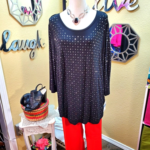 JM Collection Black Top with Bling sz XL NwT - Picture 1 of 12